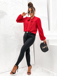 Women's Elegant Long Sleeve Shirt with a Bow Red Bolf 500