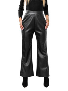 Women's Faux Leather Flared Pants Black Bolf W7586