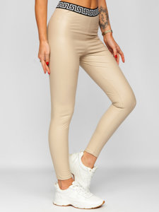 Women's Faux Leather Leggings Beige Bolf MY16572