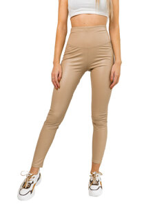 Women's Faux Leather Leggings Beige Bolf W7528