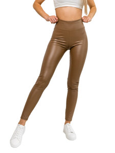 Women's Faux Leather Leggings Brown Bolf W7529