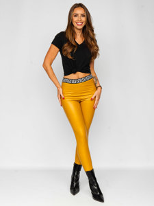 Women's Faux Leather Leggings Yellow Bolf MY16572