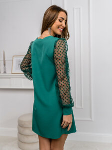 Women's Flared Dress with chiffon sleeves Bottle Green Bolf 8234