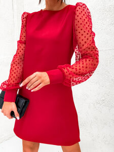 Women's Flared Dress with chiffon sleeves Red Bolf 8234