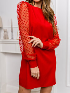 Women's Flared Dress with chiffon sleeves Red Bolf 8234