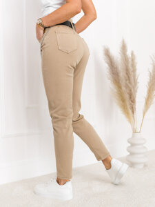 Women's High Waist Jeans with Belt Beige Bolf LA689