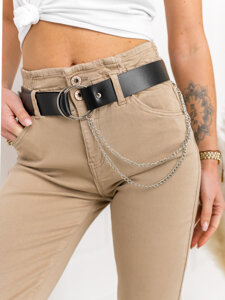 Women's High Waist Jeans with Belt Beige Bolf LA689