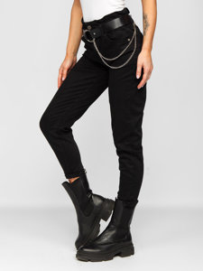 Women's High Waist Jeans with Belt Black Bolf LA689