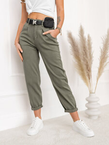 Women's High Waist Jeans with Belt and Pouch Khaki Bolf LA688