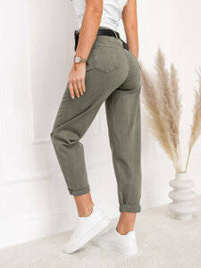 Women's High Waist Jeans with Belt and Pouch Khaki Bolf LA688