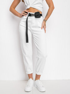 Women's High Waist Jeans with Belt and Pouch White Bolf LA688