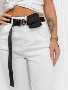 Women's High Waist Jeans with Belt and Pouch White Bolf LA688