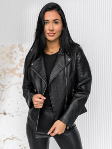 Women's Leather Biker Jacket Black Bolf 11Z8097