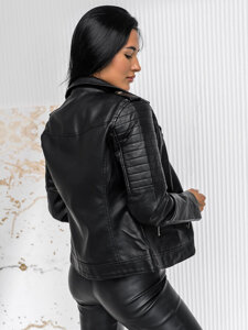 Women's Leather Biker Jacket Black Bolf 11Z8097