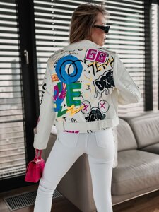 Women's Leather Biker Jacket White Bolf HX1994