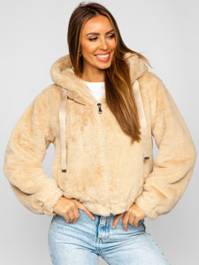 Women's Lightweight Faux Sheepskin Jacket Beige Bolf 21230