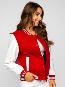 Women's Lightweight Quilted Baseball Bomber Jacket Red Bolf 16M9069