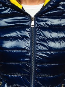 Women's Lightweight Quilted Hooded Jacket Navy Blue Bolf R9546