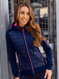 Women's Lightweight Quilted Jacket with Hood Navy Blue Bolf KSW4001A