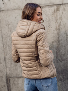 Women's Lightweight Quilted Jacket with hood Beige Bolf B0123A