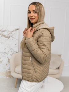 Women's Lightweight Quilted Jacket with hood Beige Bolf B0124A