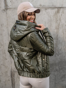 Women's Lightweight Quilted Jacket with hood Khaki Bolf B8219A