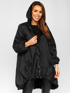 Women's Long Reversible Winter Hooded Jacket Black Bolf G6010