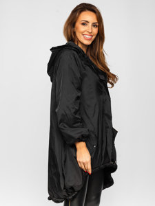 Women's Long Reversible Winter Hooded Jacket Black Bolf G6010