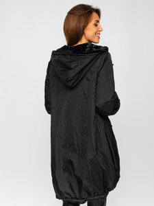 Women's Long Reversible Winter Hooded Jacket Black Bolf G6010