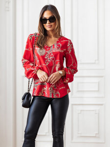 Women's Long Sleeve Patterned Shirt Red Bolf 8207