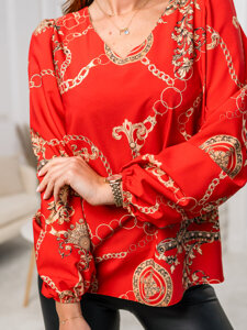 Women's Long Sleeve Patterned Shirt Red Bolf 8207