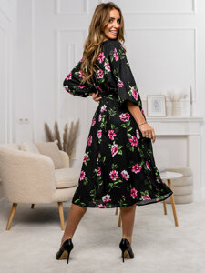 Women's Longline Floral Dress Black-Pink Bolf XY202116