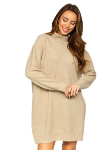 Women's Longline Oversize Polo Neck Sweater Beige Bolf J51882