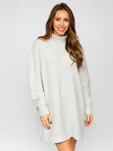 Women's Longline Oversize Polo Neck Sweater Grey Bolf J51882