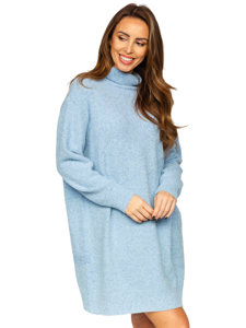 Women's Longline Oversize Polo Neck Sweater Sky Blue Bolf J51882