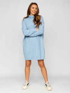 Women's Longline Oversize Polo Neck Sweater Sky Blue Bolf J51882