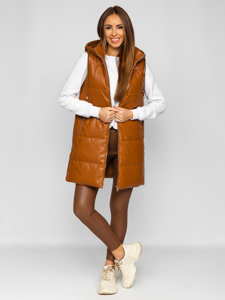 Women's Longline Quilted Faux Leather Gilet Brown Bolf AY756