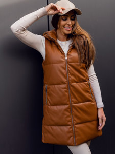 Women's Longline Quilted Faux Leather Gilet Brown Bolf AY756