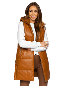 Women's Longline Quilted Faux Leather Gilet Brown Bolf AY756