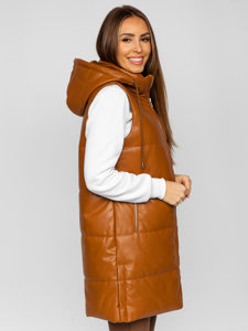 Women's Longline Quilted Faux Leather Gilet Brown Bolf AY756