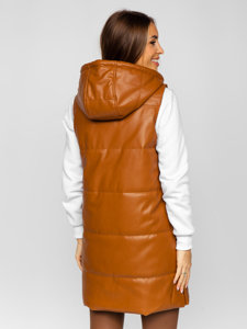 Women's Longline Quilted Faux Leather Gilet Brown Bolf AY756