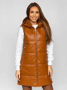 Women's Longline Quilted Faux Leather Gilet Brown Bolf AY756