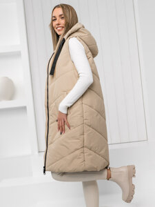 Women's Longline Quilted Gilet Beige Bolf 5M3152