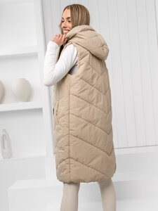 Women's Longline Quilted Gilet Beige Bolf 5M3152