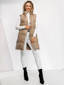 Women's Longline Quilted Gilet Beige Bolf 5M3186