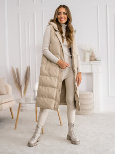 Women's Longline Quilted Gilet Beige Bolf 5M728