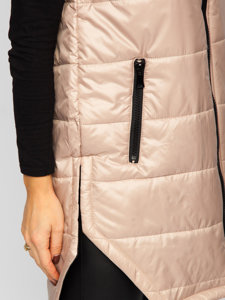 Women's Longline Quilted Gilet Beige Bolf B0122