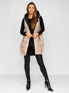 Women's Longline Quilted Gilet Beige Bolf B0122