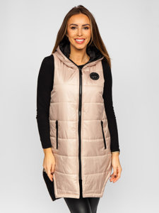 Women's Longline Quilted Gilet Beige Bolf B0122