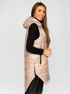 Women's Longline Quilted Gilet Beige Bolf B0122